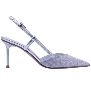 Slingback donna Sergio Levantesi Giulia in pelle argento con strass luminosti