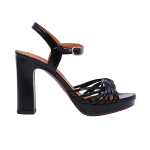 Chie Mihara Caneti48 sandalo donna in pelle nera con tacco e plateau