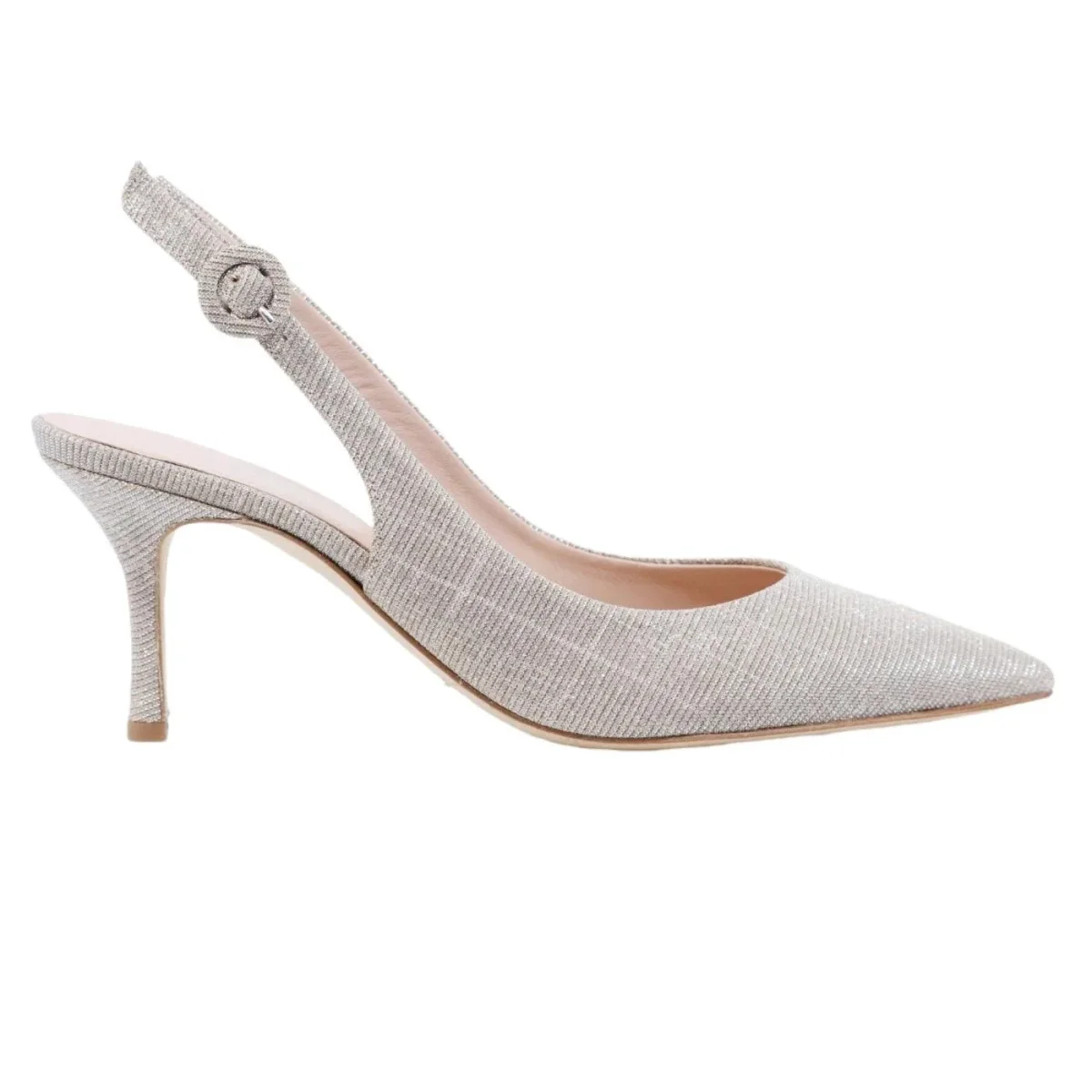 Slingback donna The Seller S8076 in pelle e tessuto satinato color champagne