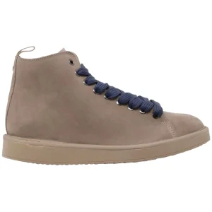 Polacchino uomo Panchic P01 in realizzata in pelle scamosciata nocciola con lacci blu