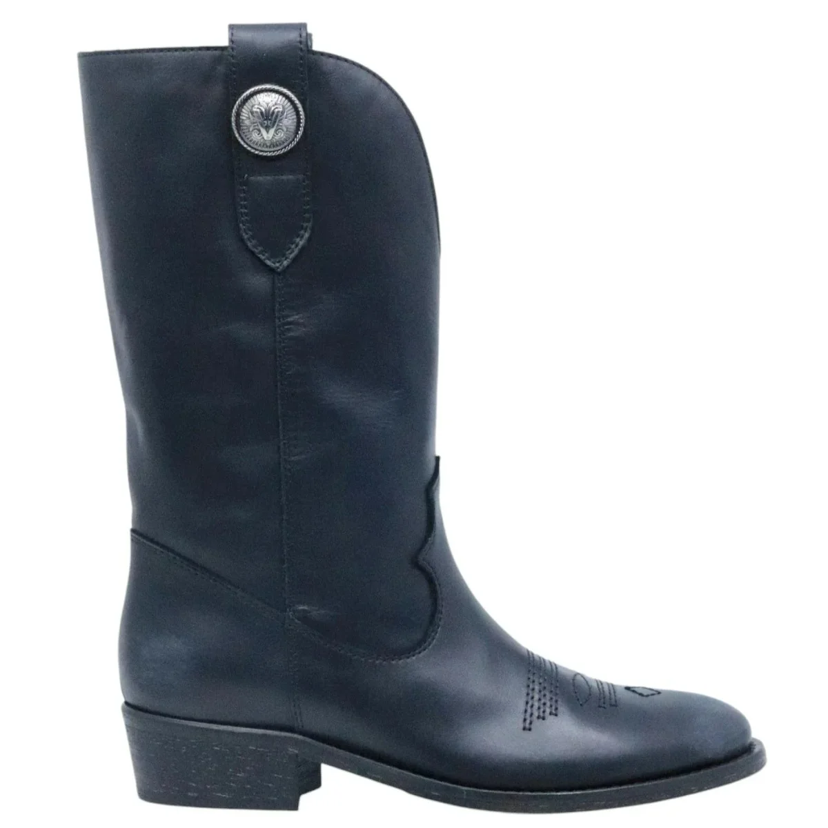 Stivaletto texano Via Roma 15 4378 in pelle nera dallo stile vintage