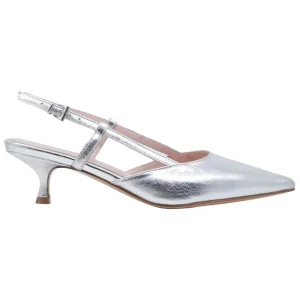 Slingback donna Anna F in pelle lamianta di colore argento