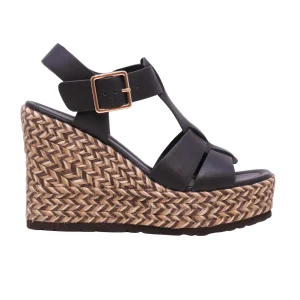 Paloma Barceló Olivia marrone chocolate sandalo zeppa in pelle con plateau