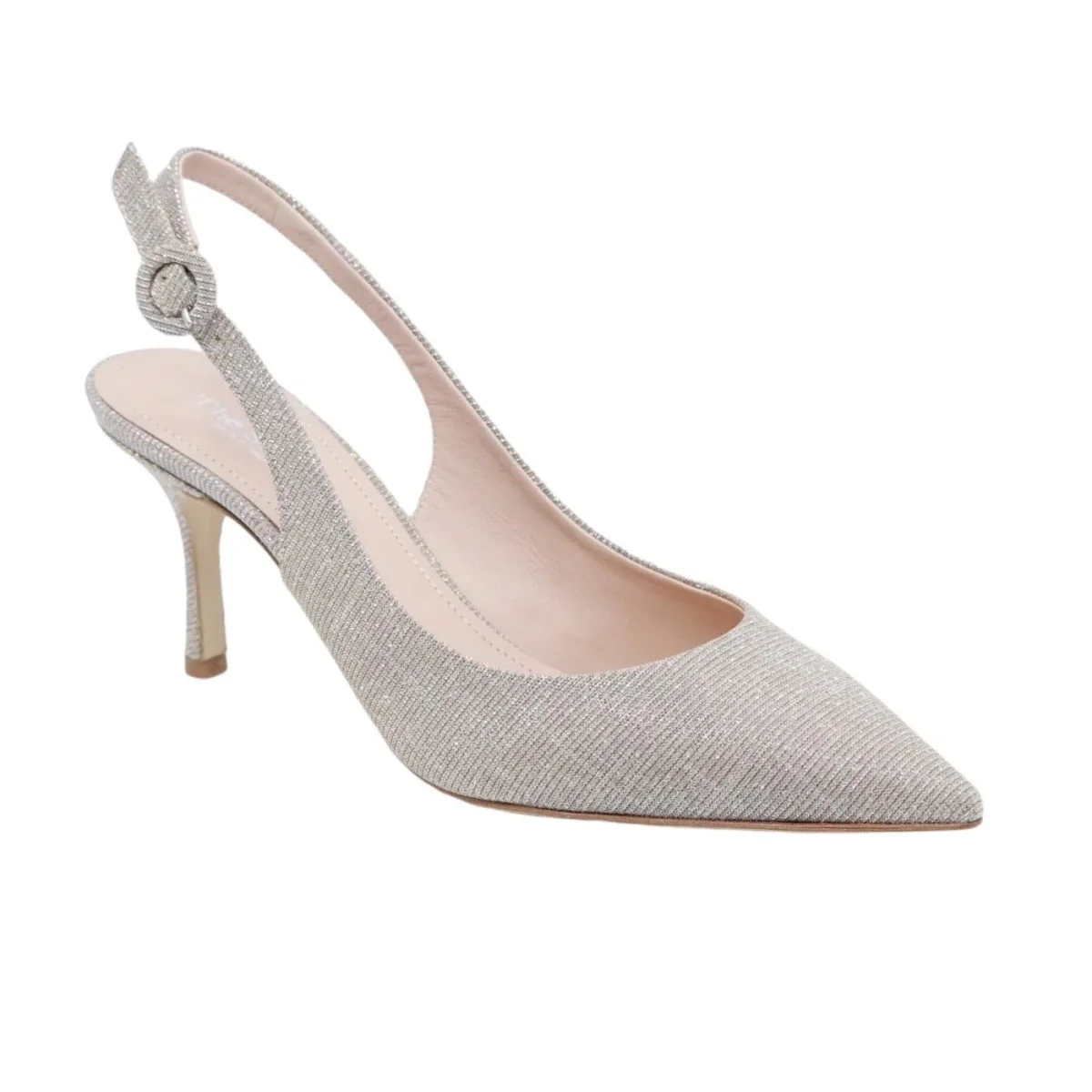 Slingback donna The Seller S8076 in pelle e tessuto satinato color champagne - immagine 3