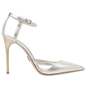 Slingback Sergio Levantesi Linda in pelle laminata di colore platino