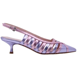 Slingback donna Anna F in pelle laminata di colore rosa e lilla