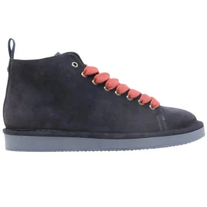 Polacchino sneaker uomo Panchic P01 in camoscio blu con lacci rossi