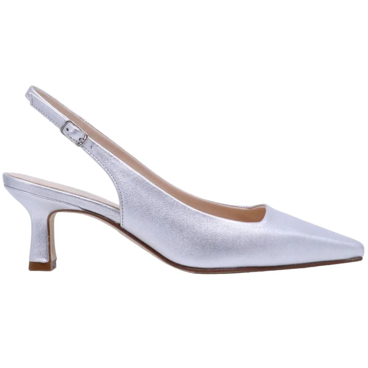 Slingback donna The Seller EN808 in pelle nappata color bianco effetto argentato - immagine 2