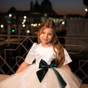 Abito bimba in tulle con fiocco in seta