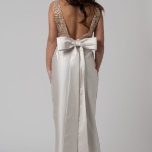 Abito corpetto perline e gonna drappeggiata in seta