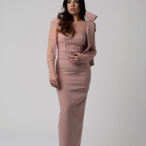 Abito lungo corpino rombi e gonna a tubino