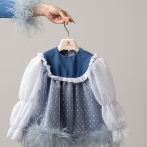 Abito in lino rivestito in tulle