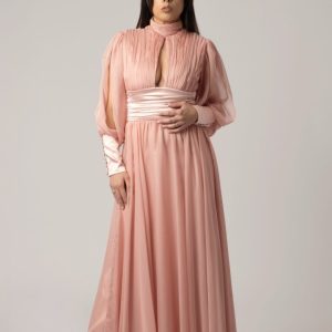 Abito Sartoriale in Chiffon Plissettato e Seta Delicata