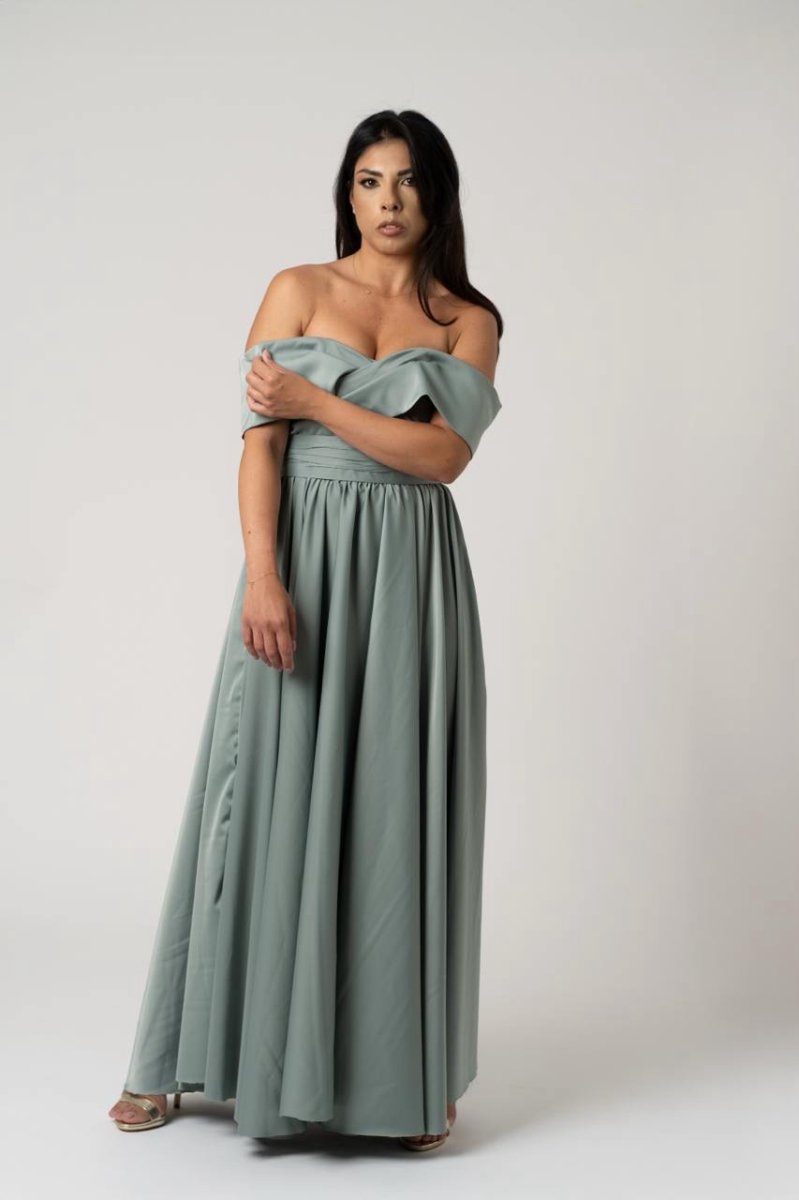 Abito in seta verde salvia con incrocio avanti e fiocco dietro - immagine 7