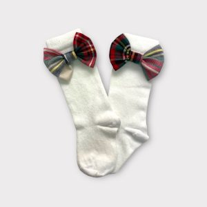 Calzini alti con fiocchi in tartan