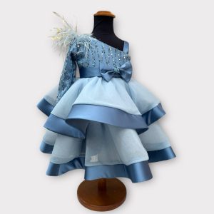 Abito pizzo rombi balza in tulle