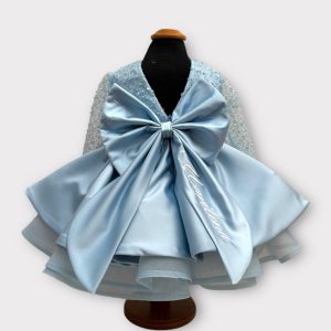 Abito in perline celeste baby con gonna in seta