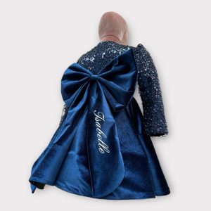 Abito corpino in perline e gonna in velvet