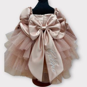 Abito balze in seta rosa