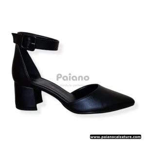 Decollete aperto Inart 8017 pelle nero tacco largo a punta