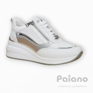 Sneakers Mariella Burani 50390 pelle bianco riporti argento doppia zip