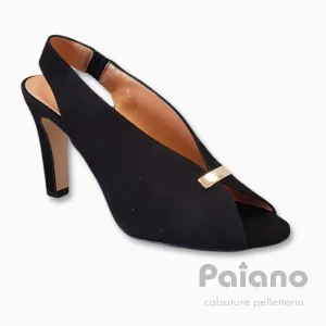 Scarpa dècolletè aperto MINELLI pelle scamosciato nero tacco alto da donna