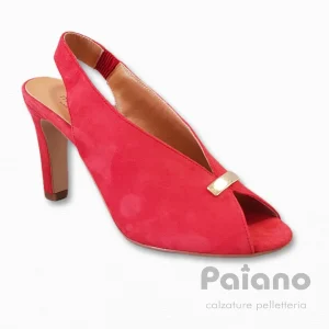Scarpa dècolletè aperto MINELLI pelle scamosciato rosso tacco alto da donna
