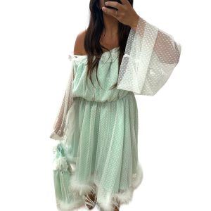 Abito in Lino rivestito in tulle