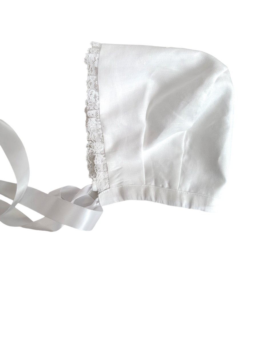 Cuffia in Lino bianco con pizzo intorno - immagine 2