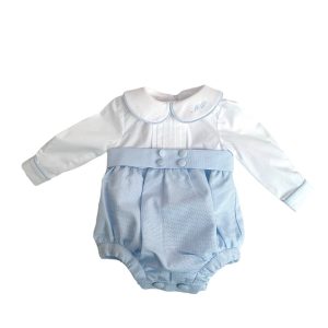 Pagliaccetto bicolor in Piquet nido d ape , plisse e pizzo centrale