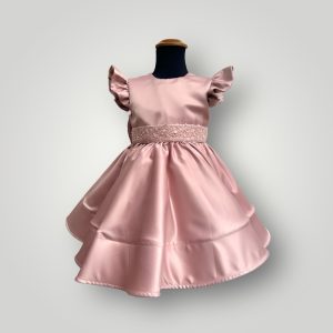 Abito in seta rosa con cintura in perline