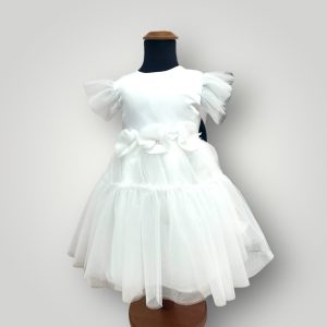 Abito pearl con fiocco in lino blu