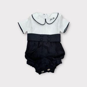 Pagliaccetto in lino bicolor blu navy