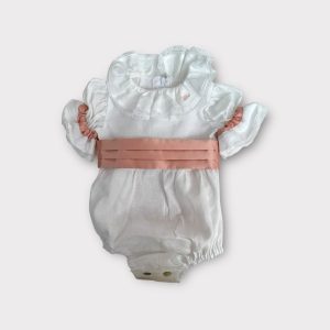 Pagliaccetto in puro lino con cintura in seta