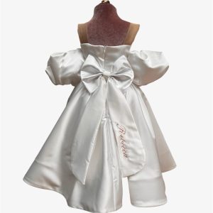 Abito da Comunione in Seta con Scollo a Cuore e Manicotti Rimovibili