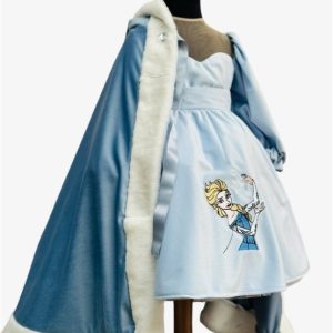 Abito in velluto con ricami Frozen e mantello