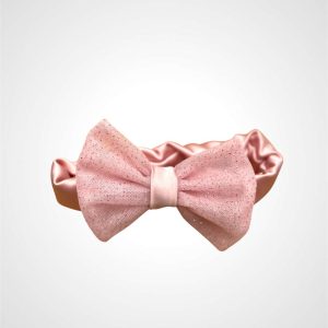 Fascia rosa in seta con fiocco in tulle glitter