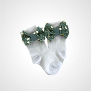 Calzini con fiocco in seta e nodo di perline
