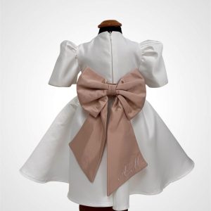 Abito in seta con fiocco rosa cipria personalizzato