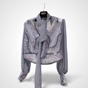 Blusa donna in perline sfumate polvere