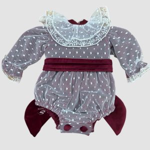 Pagliaccetto in velluto bordeaux con tulle pois