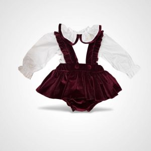 Completo culotte in velvet bordeaux e camicia in cotone con bordino