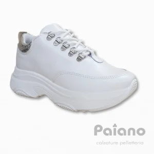 Sneakers 20002 pelle bianco riporto stampato argento platform