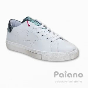 Sneakers 601 pelle bianco riporto stampato celeste
