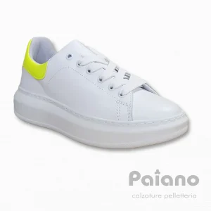 Sneakers gaeta bianco pelle riporto giallo fluo platform